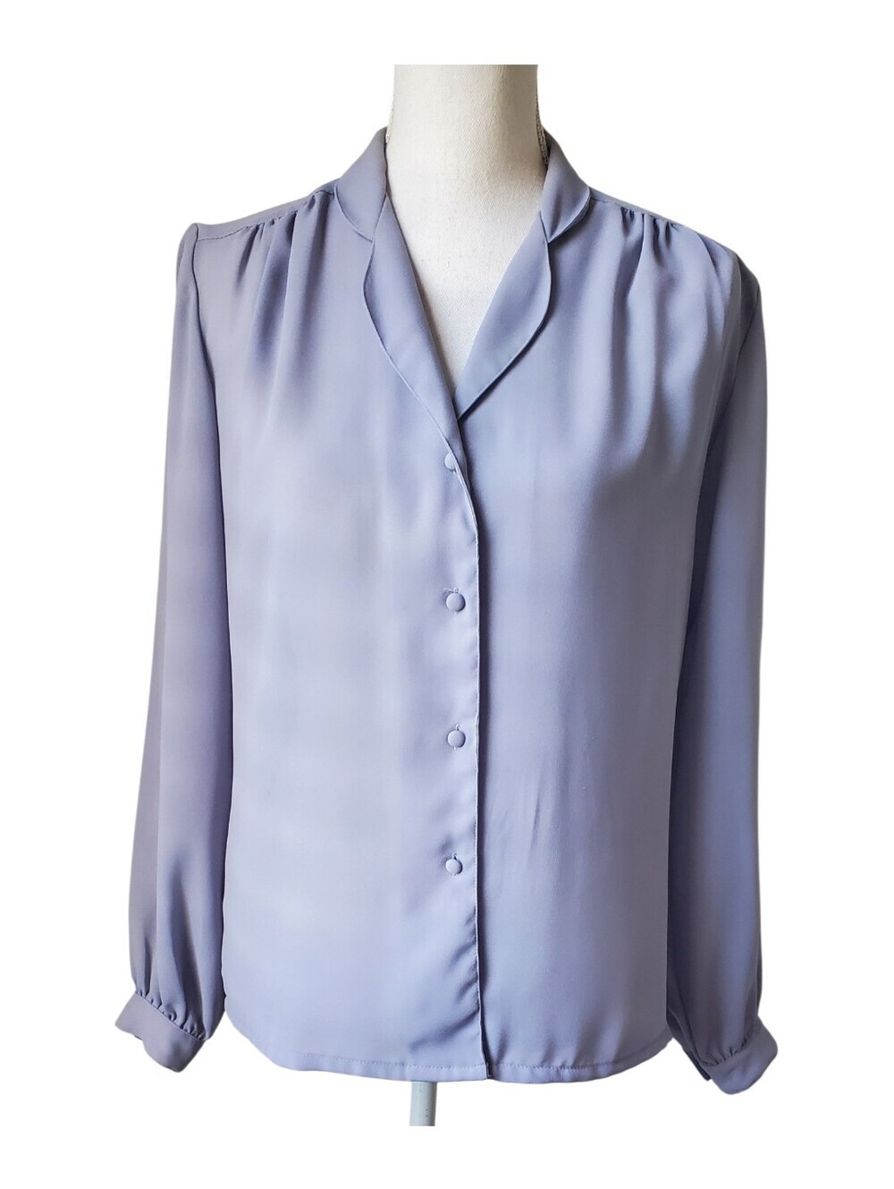 Vintage Ann Chabrol Periwinkle Button Front Blouse Long Sleeve Career Size 34